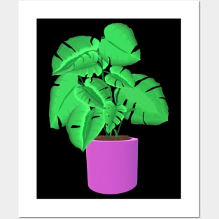 Monstera Deliciosa Plant in Purple Flower Pot Posters and Art